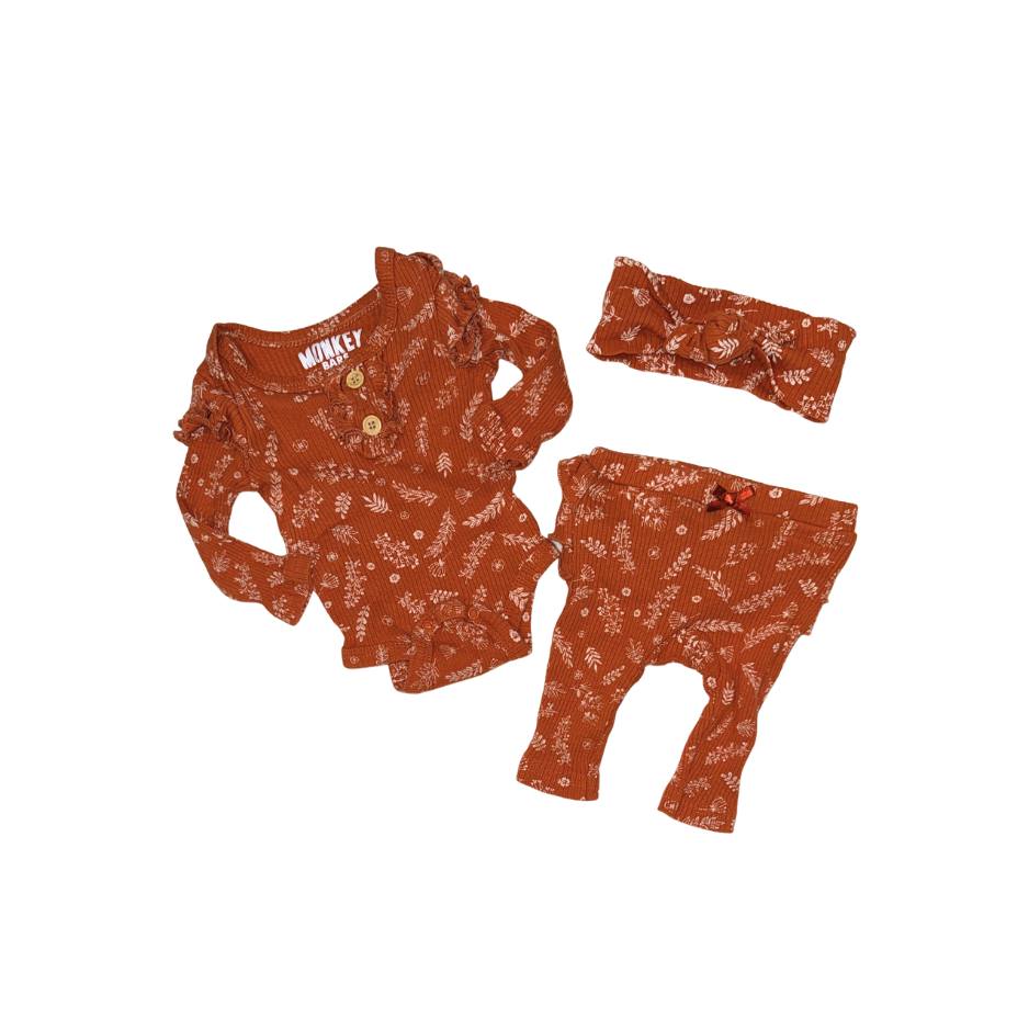 Set of 3 items orange floral pattern | Pants, bodysuit & head band | 0-3M
