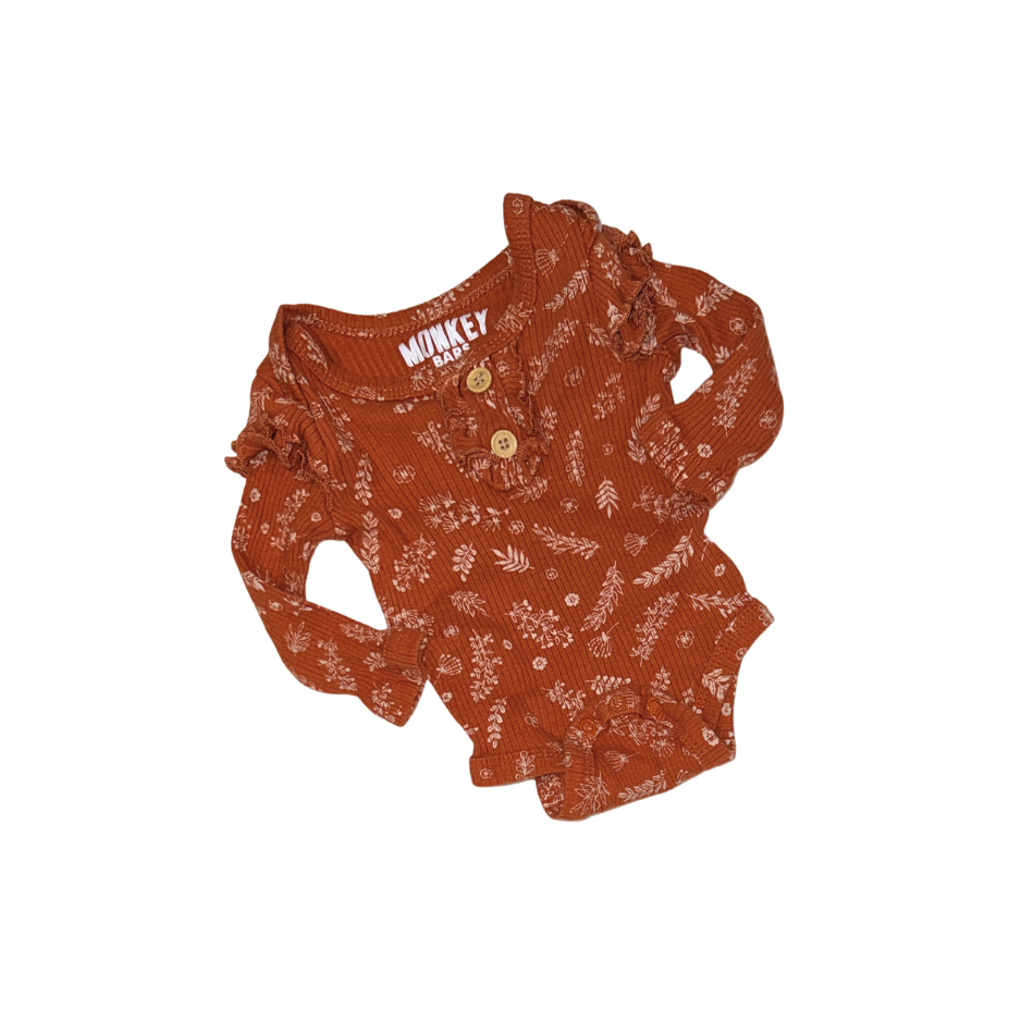 Set of 3 items orange floral pattern | Pants, bodysuit & head band | 0-3M