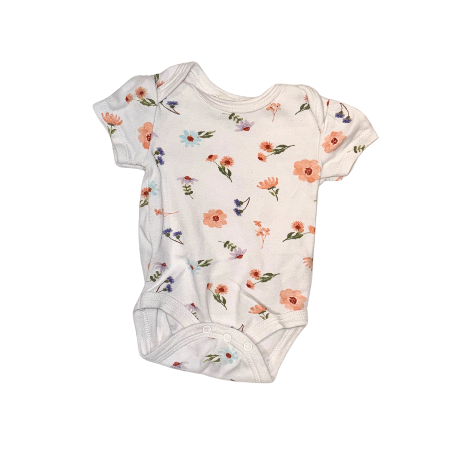 Bodysuit white with floral pattern | short-sleeve | 0-3M