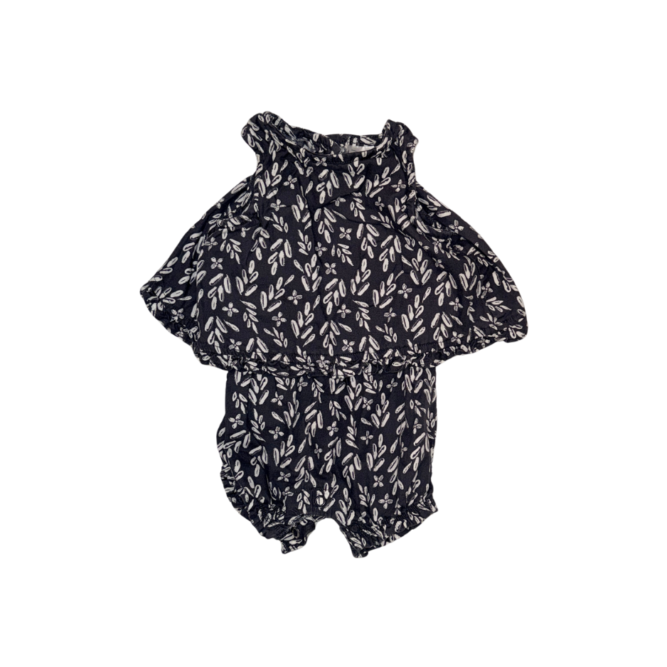 Dark grey with white pattern romper | 3M