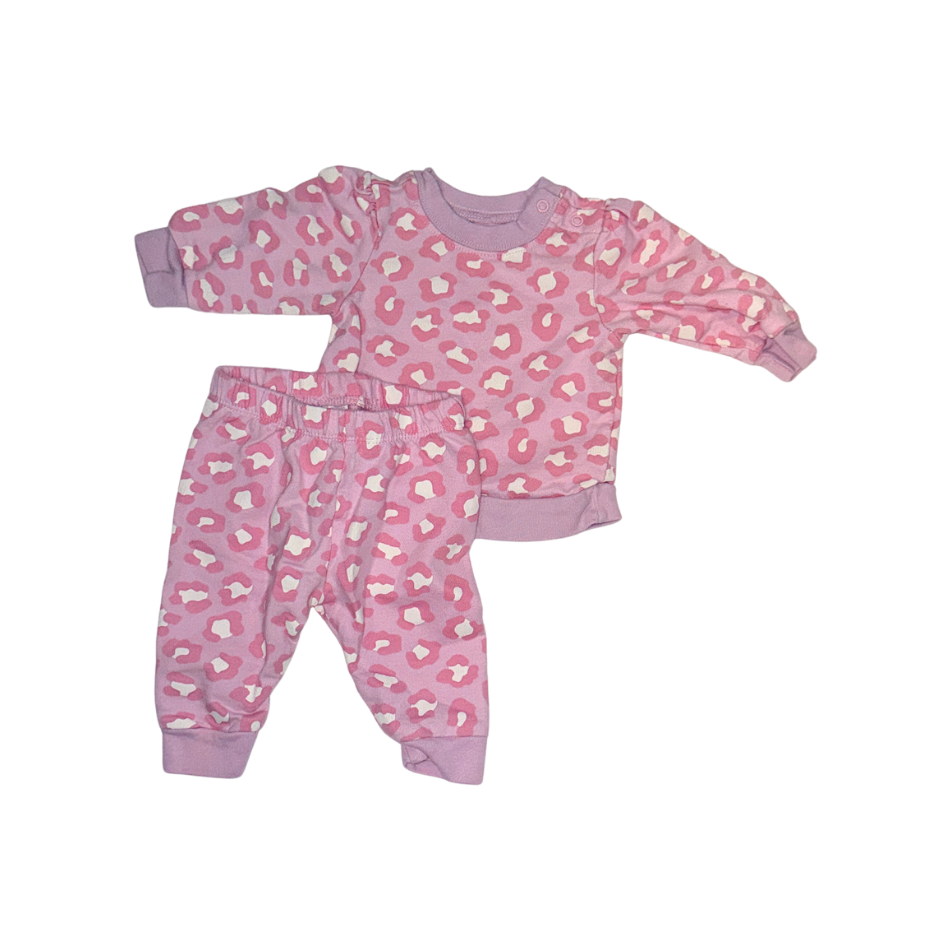 Pink animal print set of sweatpants and sweatshirt | 0-3M