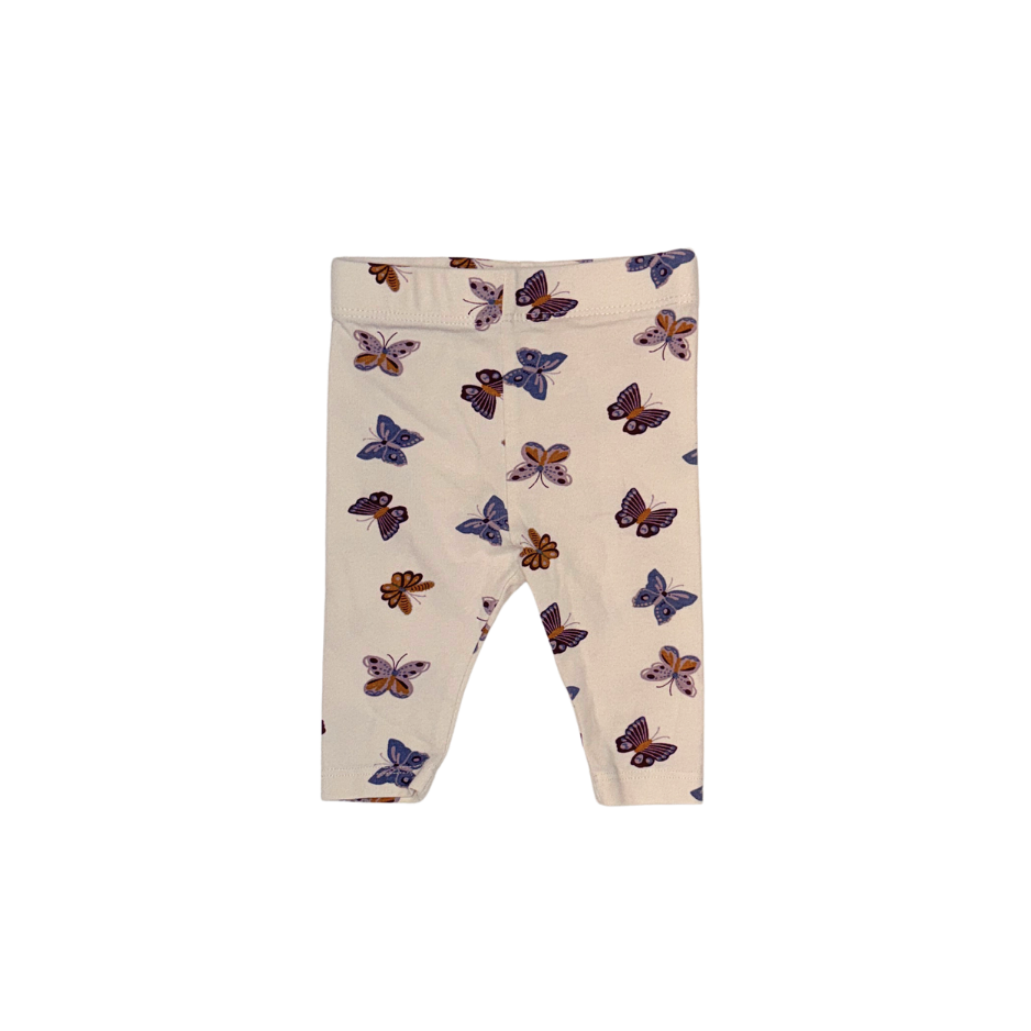 Beige pants with butterfly pattern | 0-3M