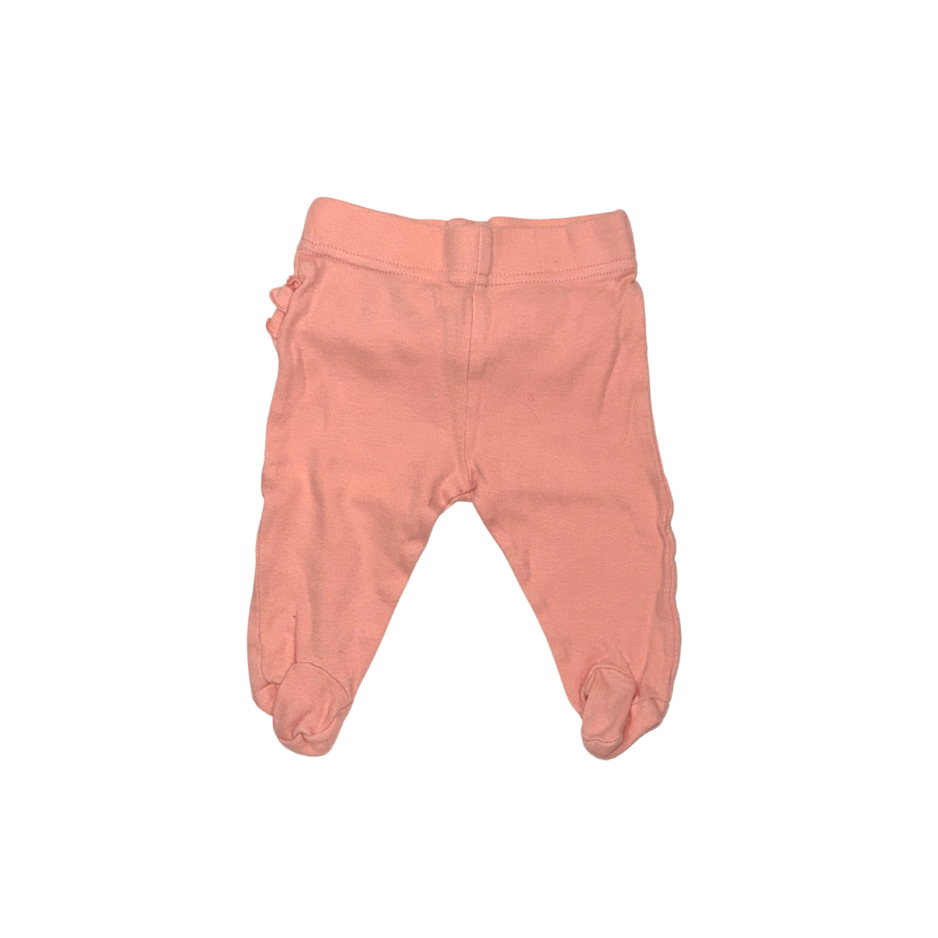 Pink footed pats with ruffle on the back | 0-3M