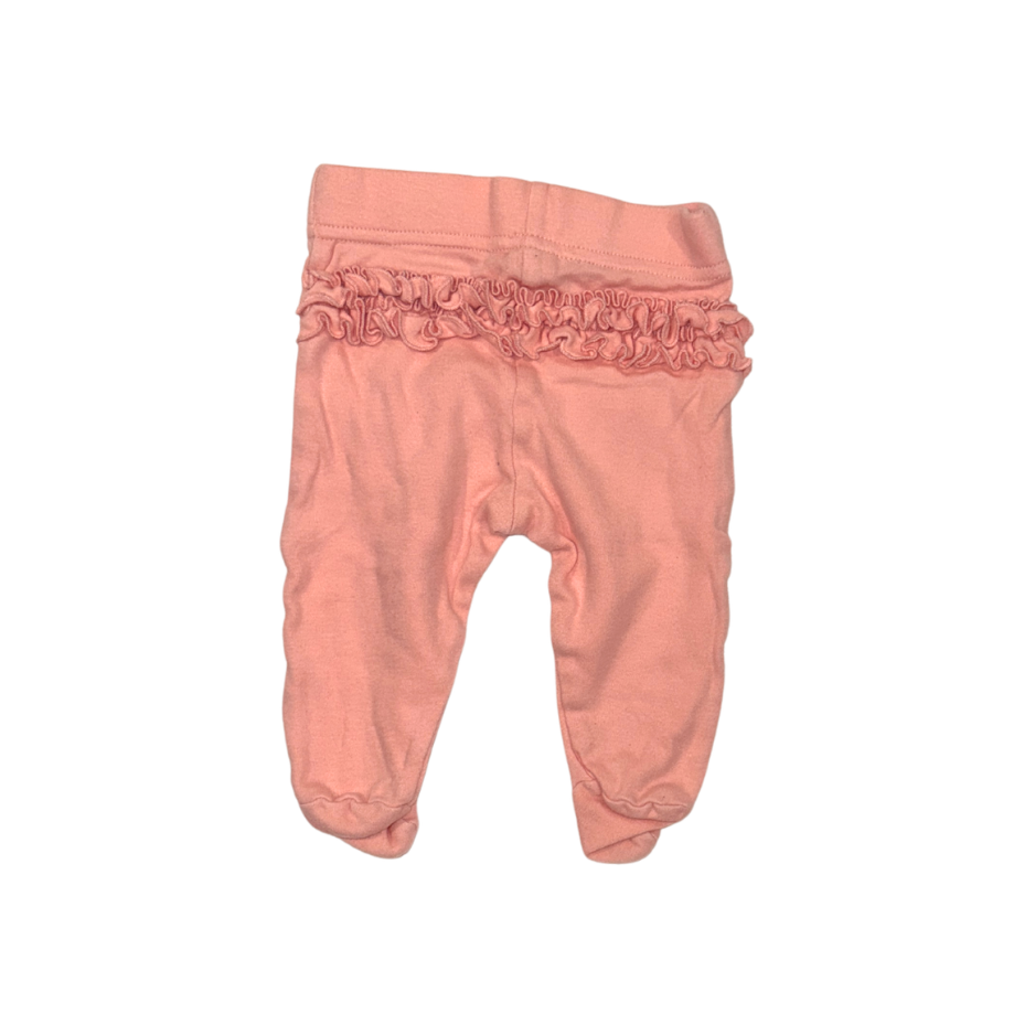 Pink footed pats with ruffle on the back | 0-3M