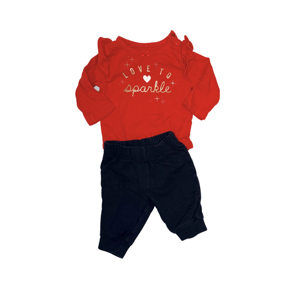 Carter's "Love to Sparkle" Bodysuit & Black Pants Set | 3M