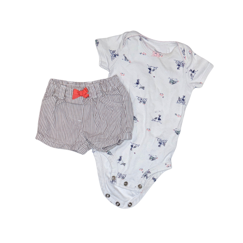 Carter's Striped Shorts & Bike/Dog Print Bodysuit Set | 3M