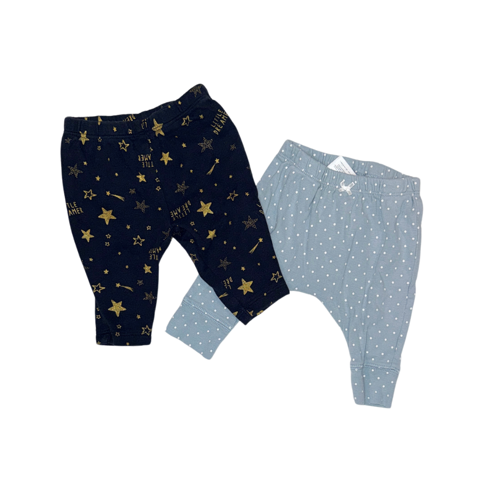 Carter's Set of 2 Pants | Black/Gold Pattern & Mint Polka Dot | 3M
