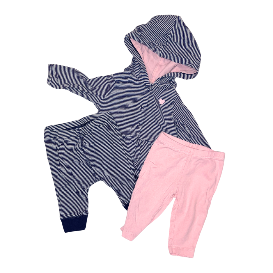 Carter's Striped Hoodie & Pink Striped Pants Set | 3M