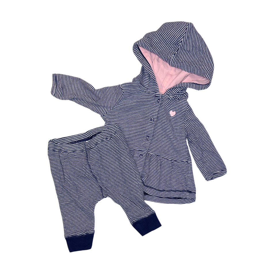 Carter's Striped Hoodie & Pink Striped Pants Set | 3M