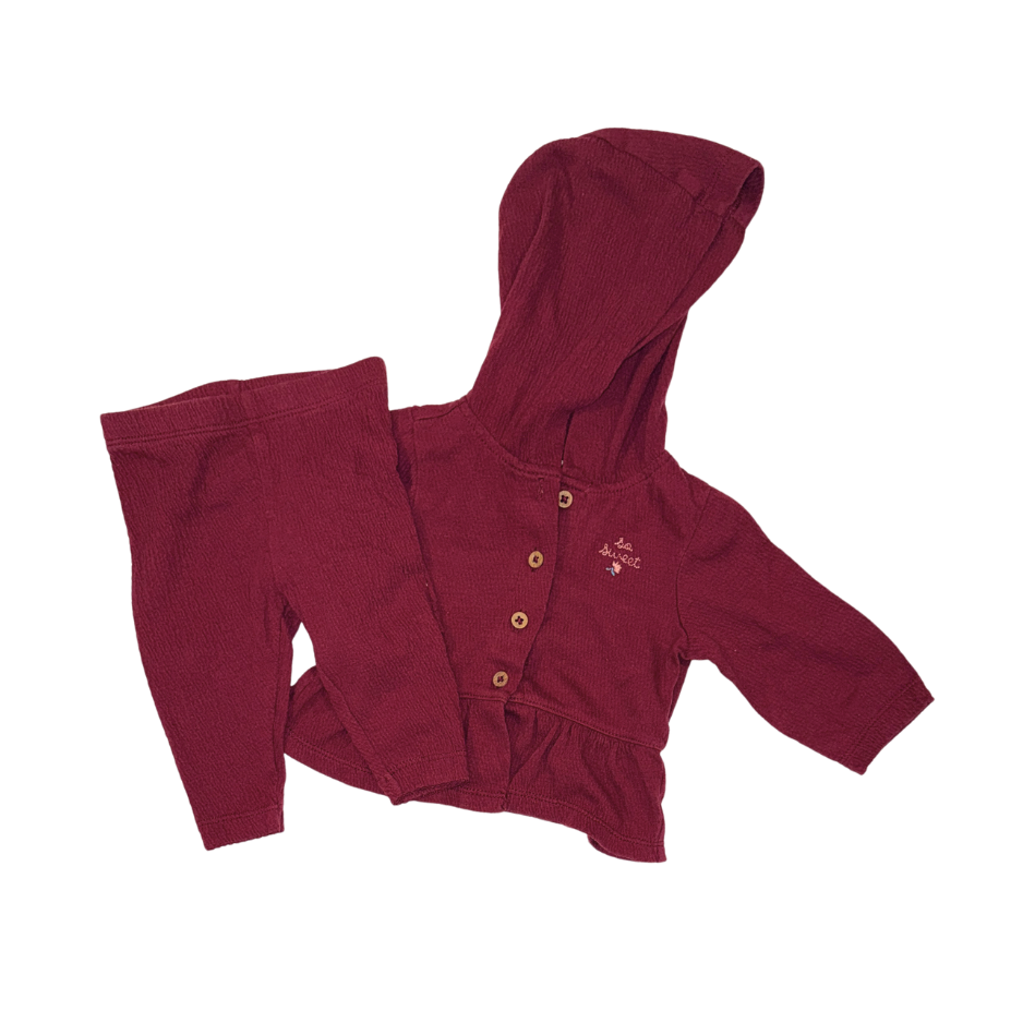 Carter's Burgundy Hooded Jacket & Pants Set | 3M
