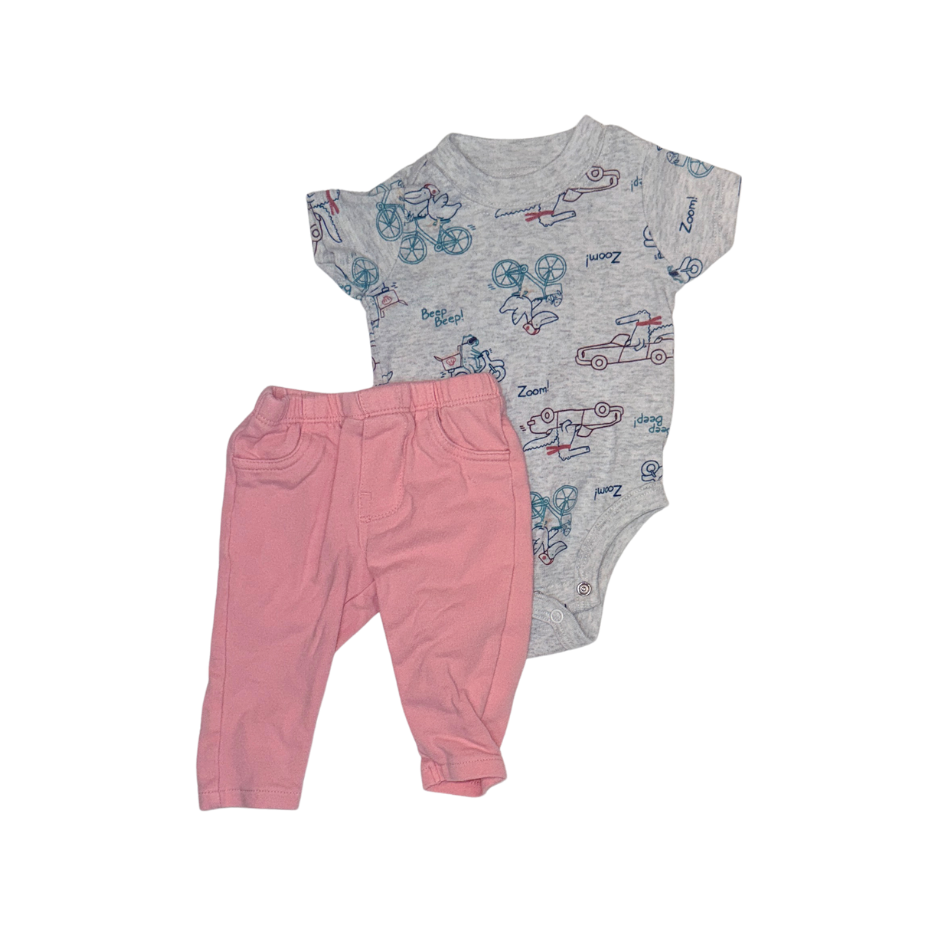 Carter's Grey Bike Print Bodysuit & Pink Pants Set | 3M