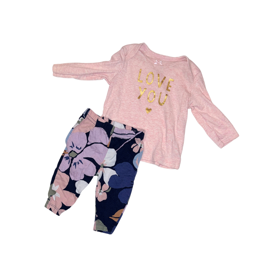 Carter's Pink Bodysuit & Blue/Pink Pattern Pants Set | 3M