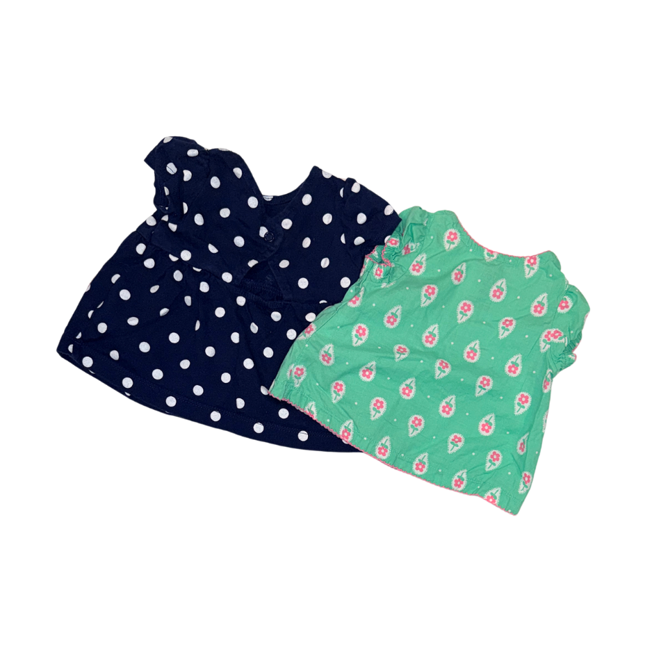 Carter's Set of 2 Dresses | Navy Polka Dot & Green Floral | 0-3M