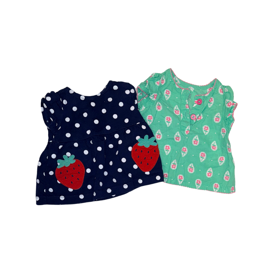 Carter's Set of 2 Dresses | Navy Polka Dot & Green Floral | 0-3M