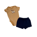 Multi Brands | Set Of 2 | Orange Striped Bodysuit with Dog design & Navy Shorts | 3M