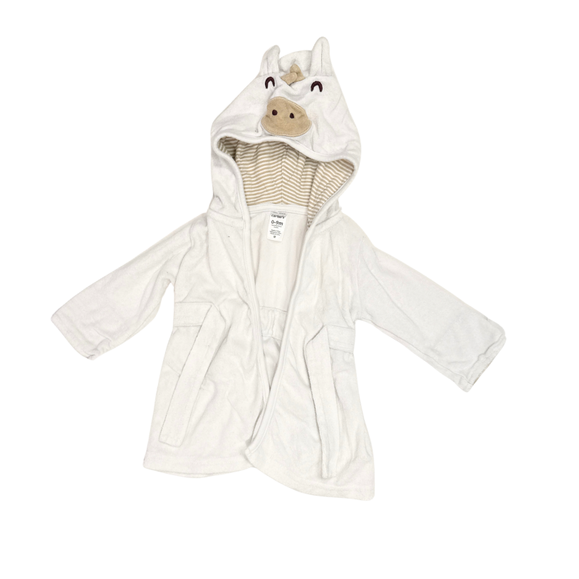 Carter's | Hooded Baby Robe | White With Beige Stripes Inside Hoodie | 0-3M