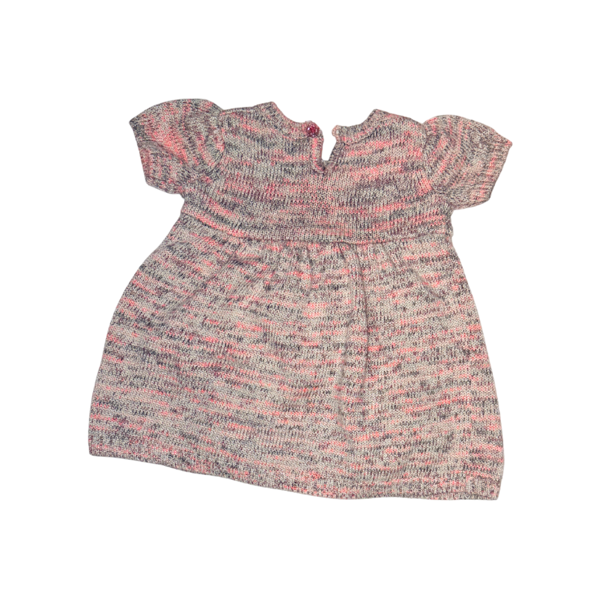 Soft marled knitted dress with orange and gold lines | 3-6M