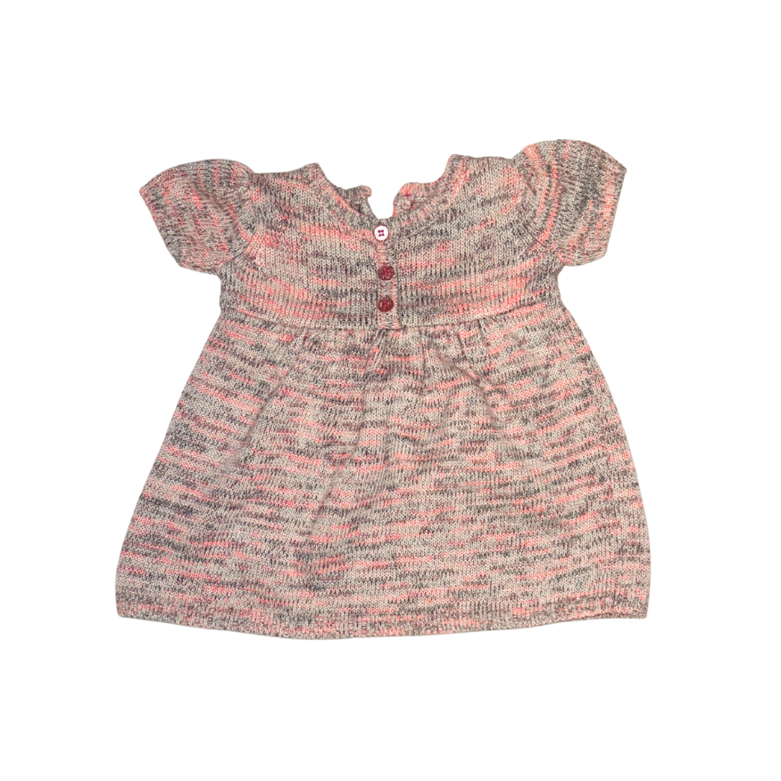 Soft marled knitted dress with orange and gold lines | 3-6M
