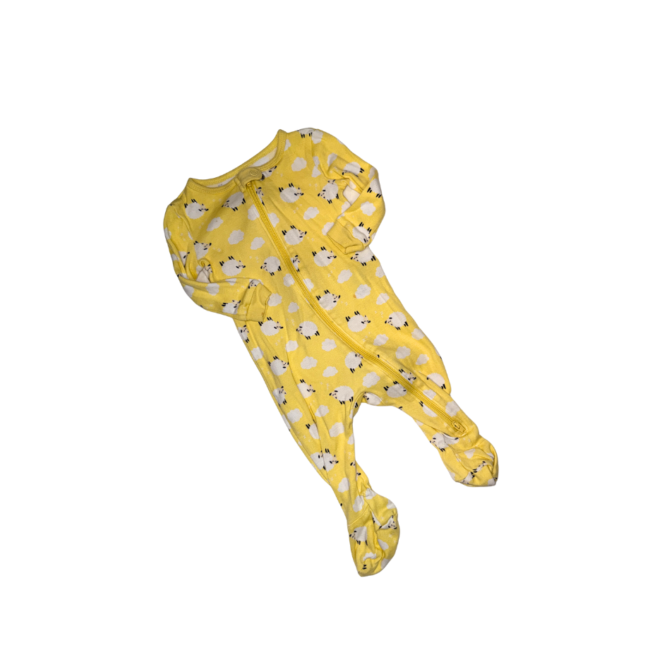 Set of 2 Yellow & lilac onesies with kittens & sheep | 3-6M