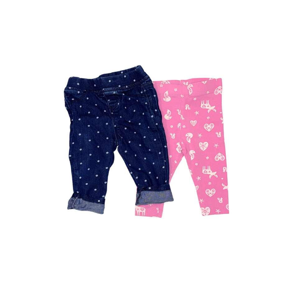 Set of 2 pants | Pink legging & denim | 3-6M