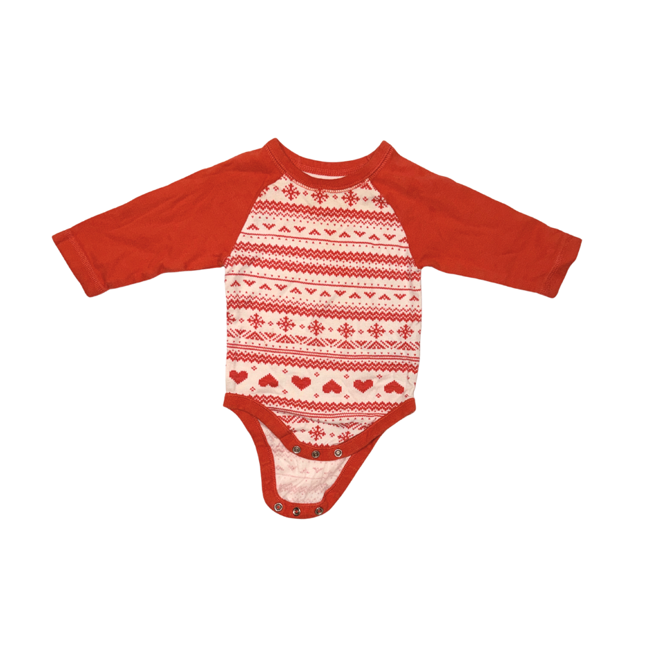 Orange with white long-sleeve bodysuits | 3-6M