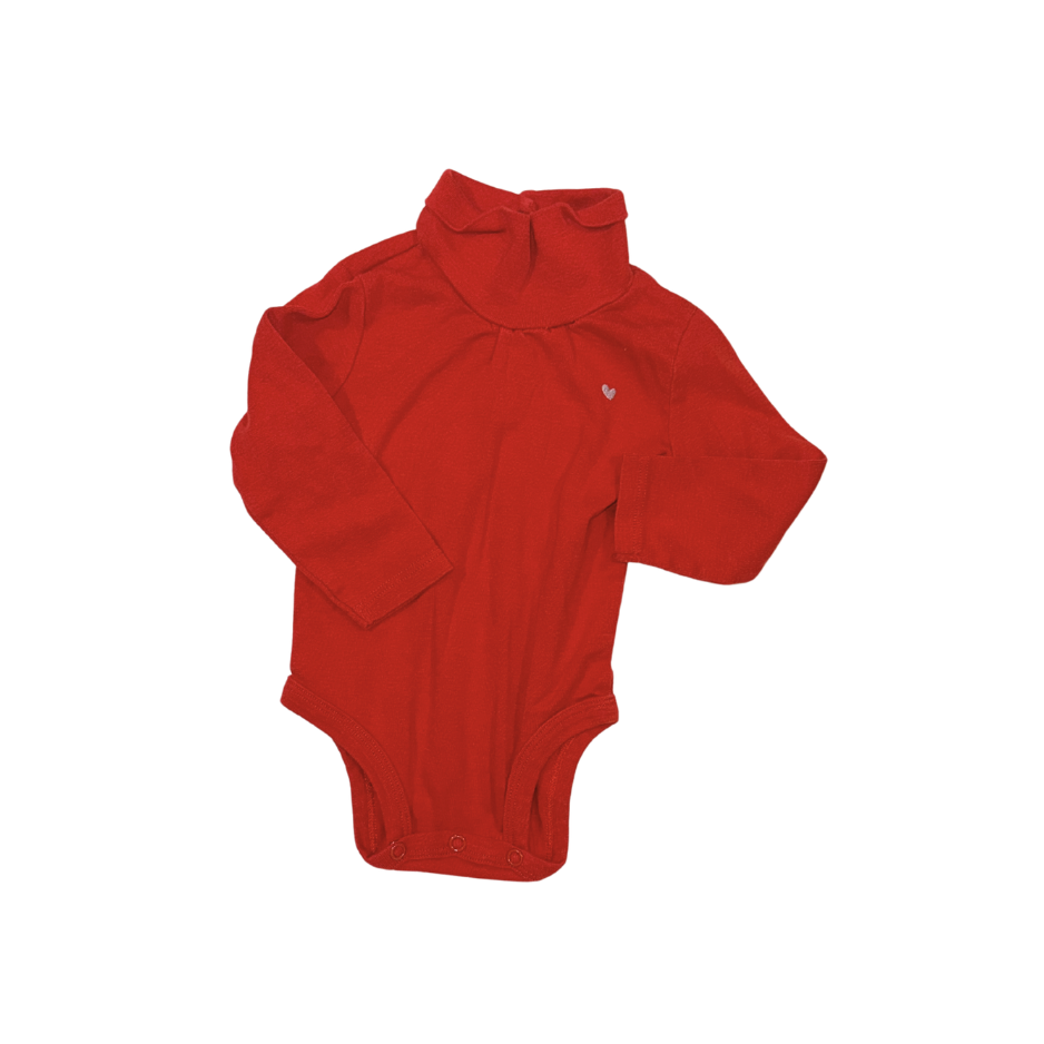 Turtle neck red long-sleeve onesie with small heart detail | 6M