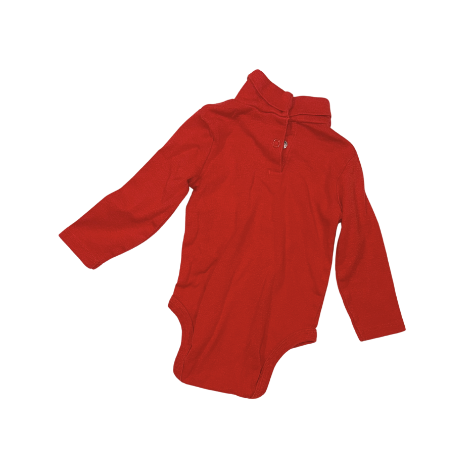 Turtle neck red long-sleeve onesie with small heart detail | 6M