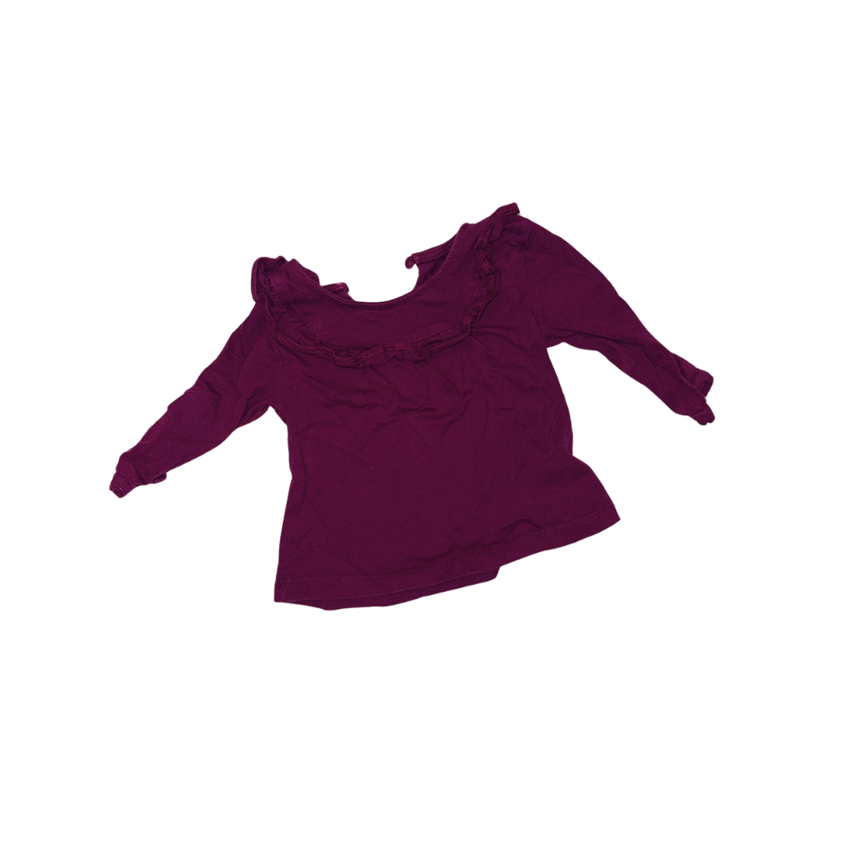 Burgandy long-sleeve t-shirt with ruffled collar | 9M