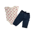 Multi Brands | Set Of 2 Bodysuit & Pants | Floral Cream & Denim Blue | 6M