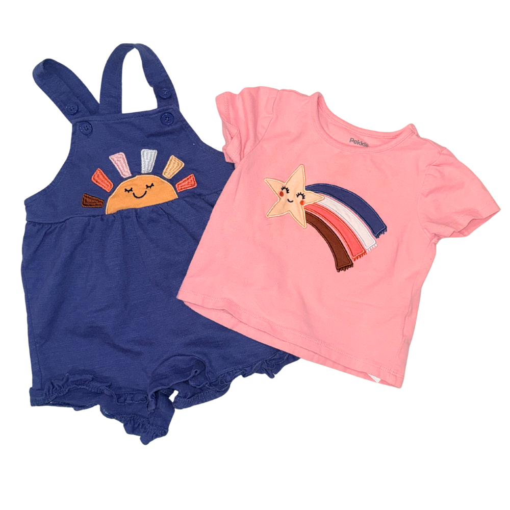 Set of short-sleeve t-shirt & blue overalls | 12M