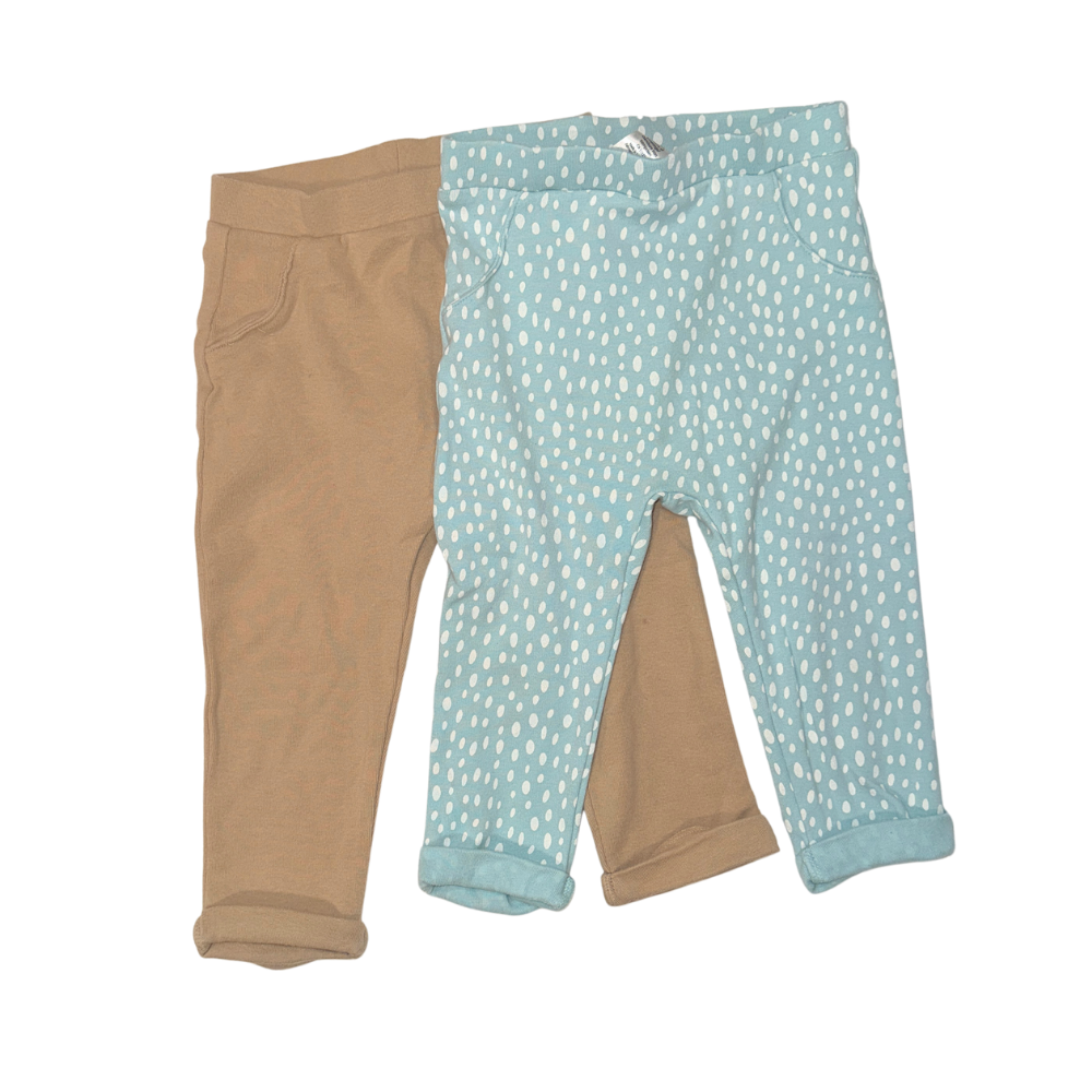 Set of 2 leggings | beige & aqua with white dots | 12-18M
