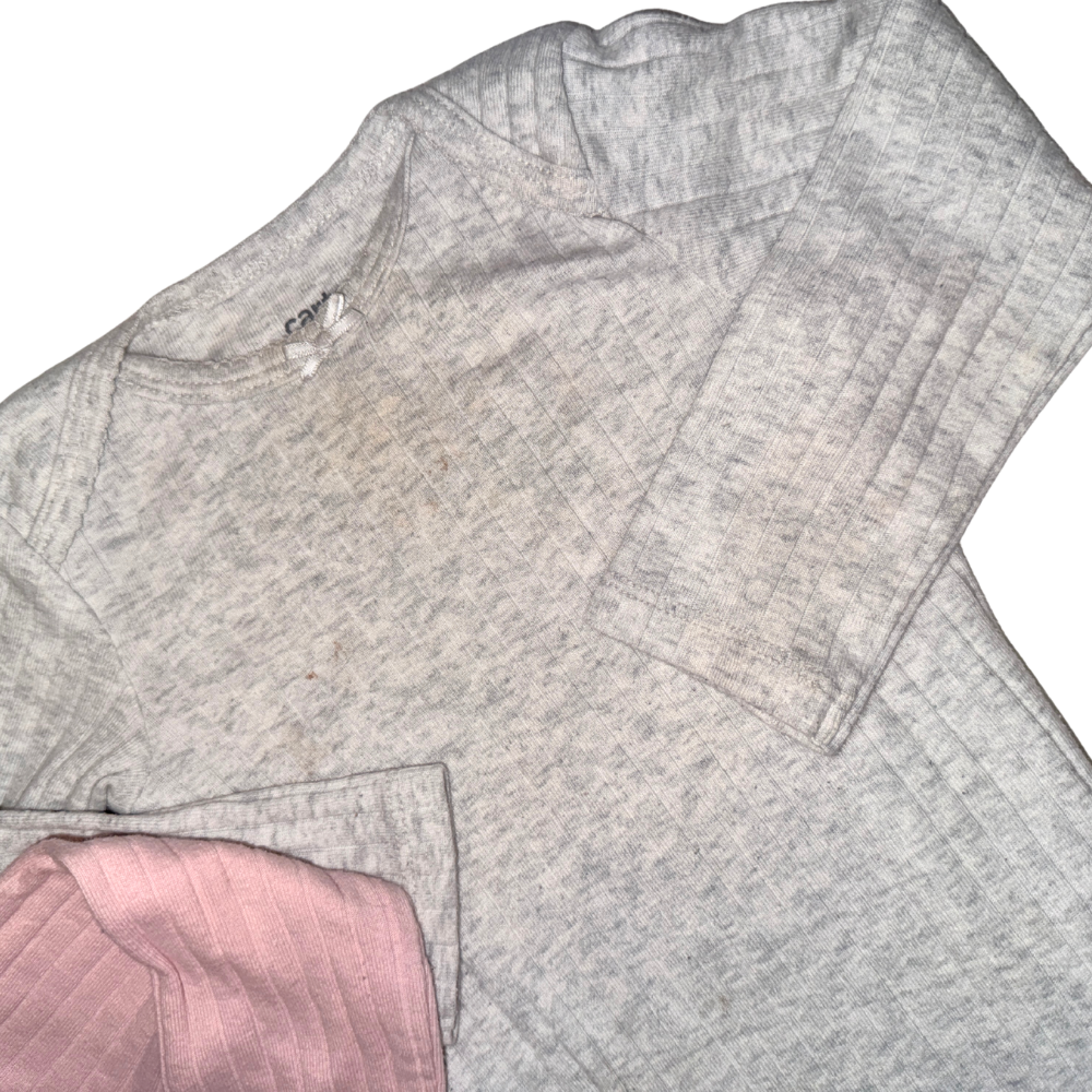 Set of 2 long-sleeve onesies | Light grey & pink | 12M