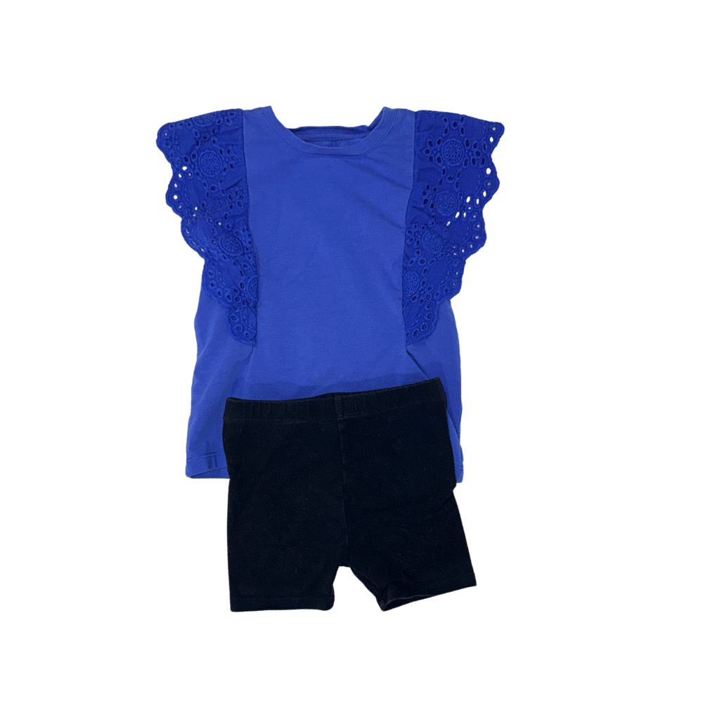 Set of blue short-sleeve t-shirt & black shorts | 12-18M