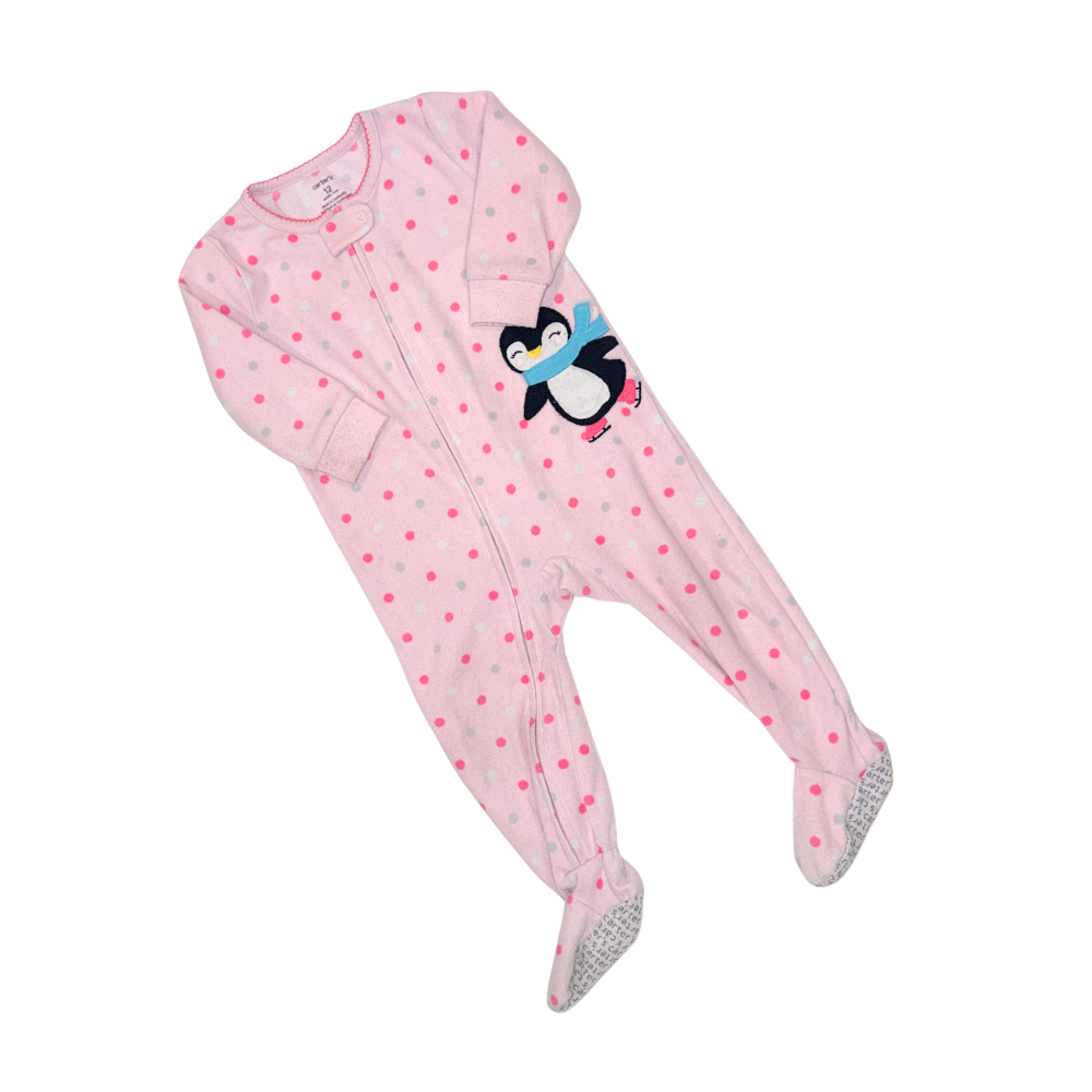 Pink dots onesie fleece PJ | 12M