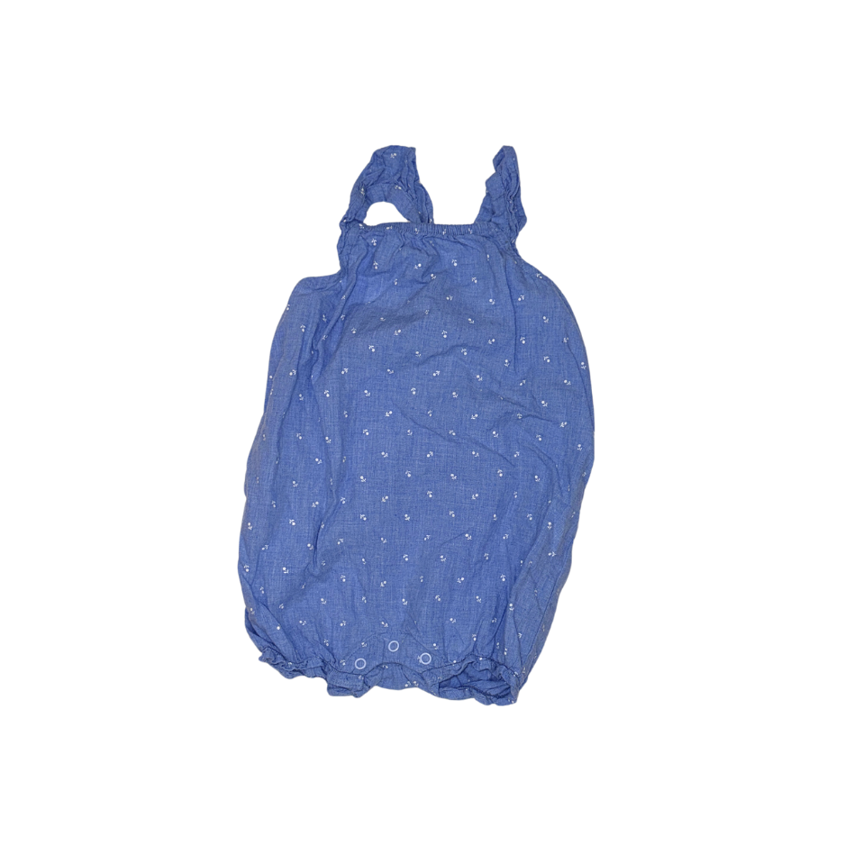Blue denim style with florals romper | 12-18M