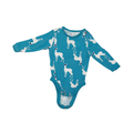 Long-sleeve bodysuit | Teal with animal pattern | 12M