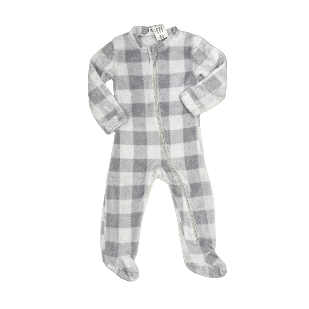 Baby Mode | Pajama | Plaid Footed Pajama | Grey | 12M