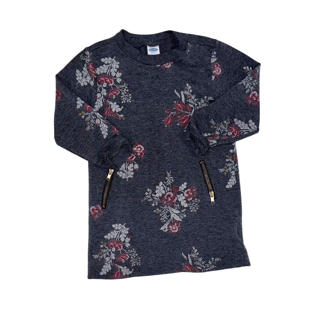 Grey with floral pattern long-sleeve dress | 3T
