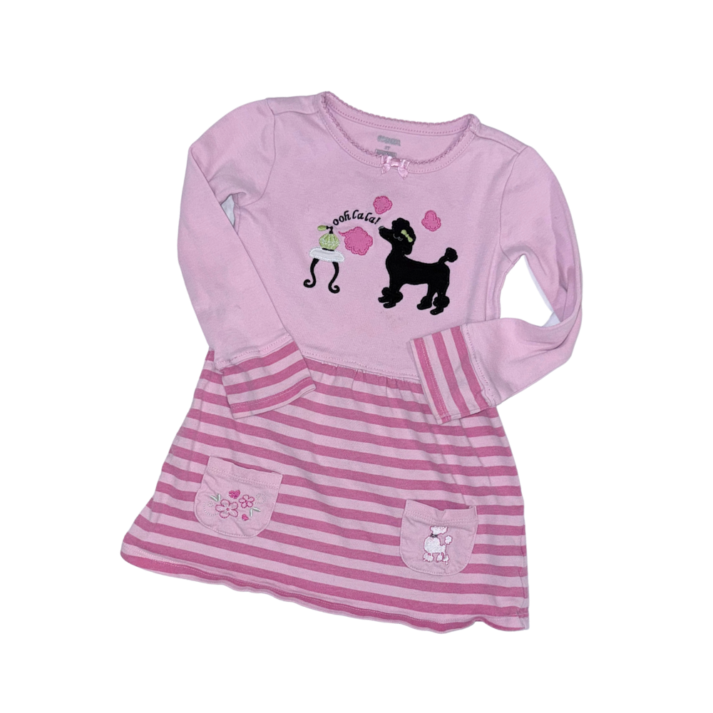 Pink long-sleeve dress | Dog theme | 2T