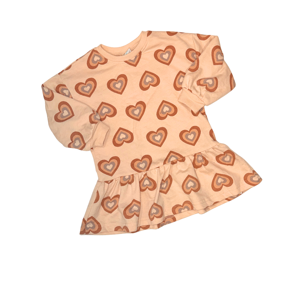 Set of long-sleeve t-shirt & leggings | Heart pattern & light brown | 18M