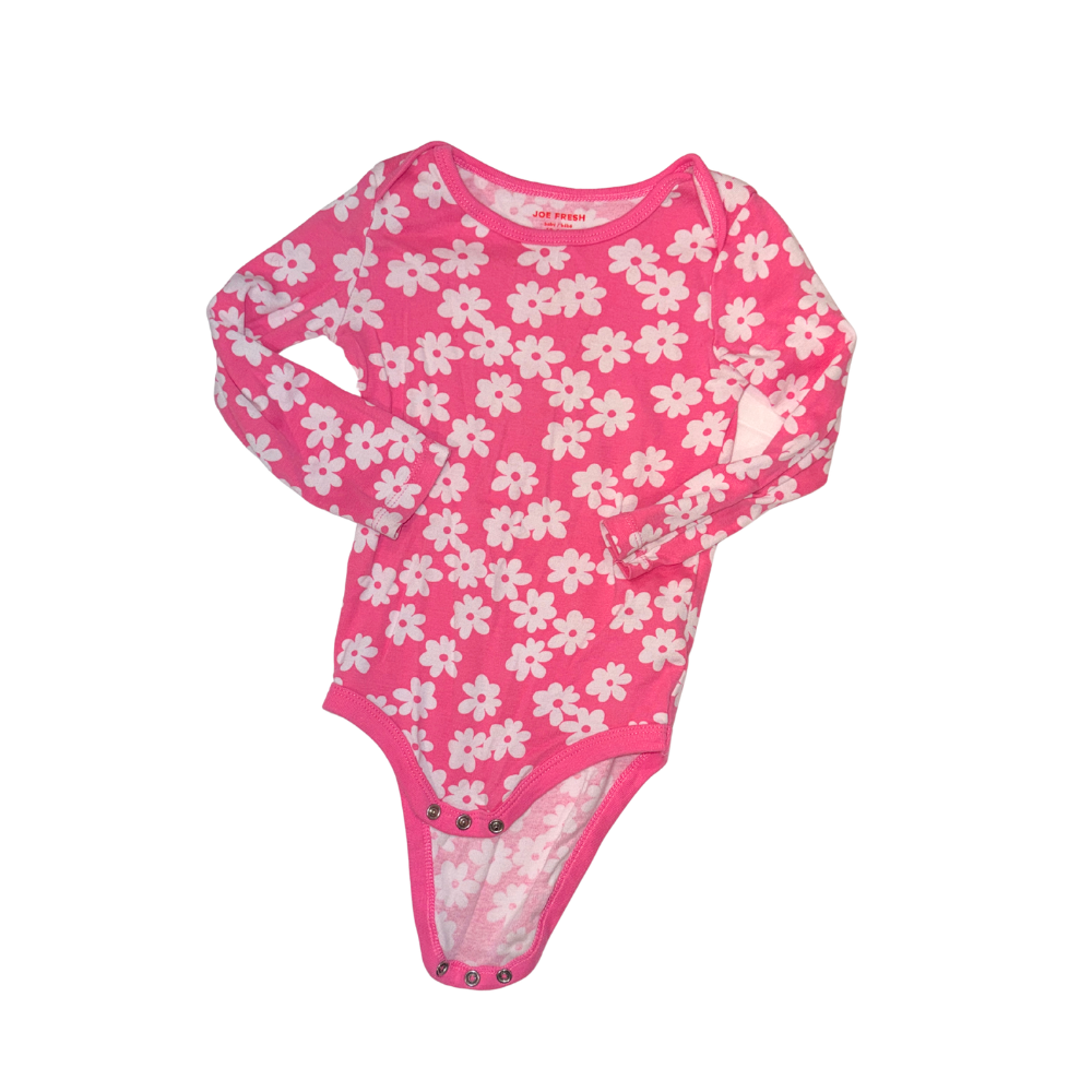 Set short-sleeve & long-sleeve onesies | Pink with flowers & Pink with red stripes | 18-24M
