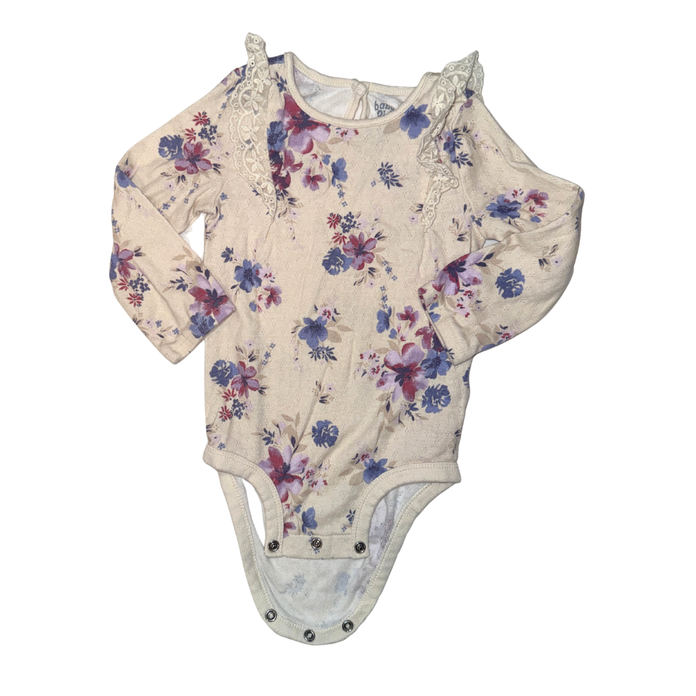 Set of 1 denim pants & 2 floral onesies | 18M