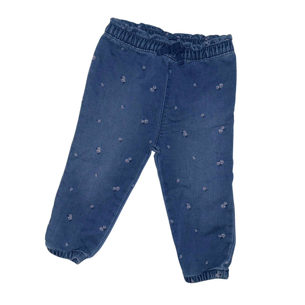 Set of 1 denim pants & 2 floral onesies | 18M