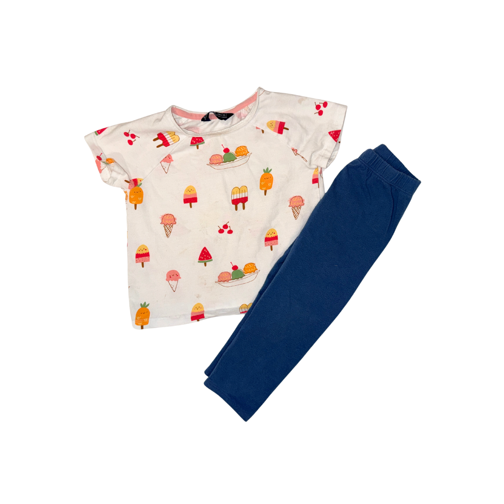 Set of short-sleeve t-shirt with ice cream pattern & blue pants | 18M