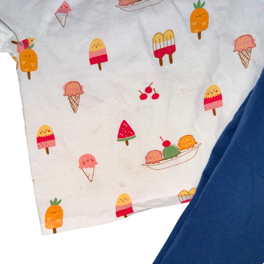 Set of short-sleeve t-shirt with ice cream pattern & blue pants | 18M