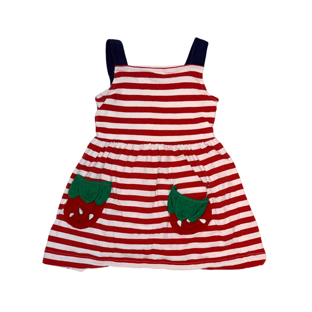 Red & white striped dress with strawberry pockets | 2T