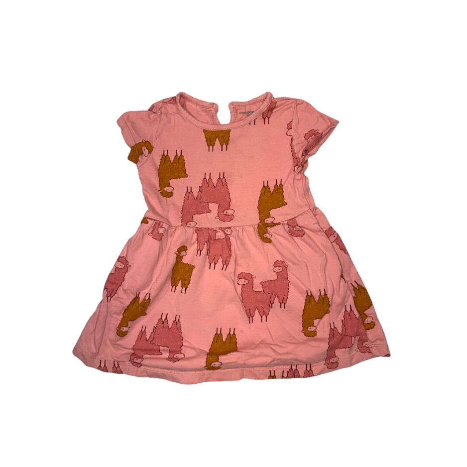Pink short-sleeve dress with Llamas pattern | 2T