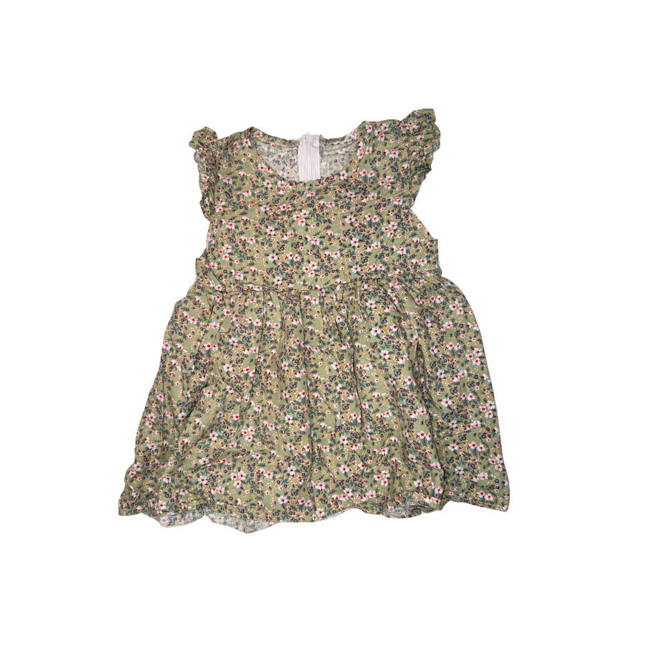 Green dress with flower pattern | 2T