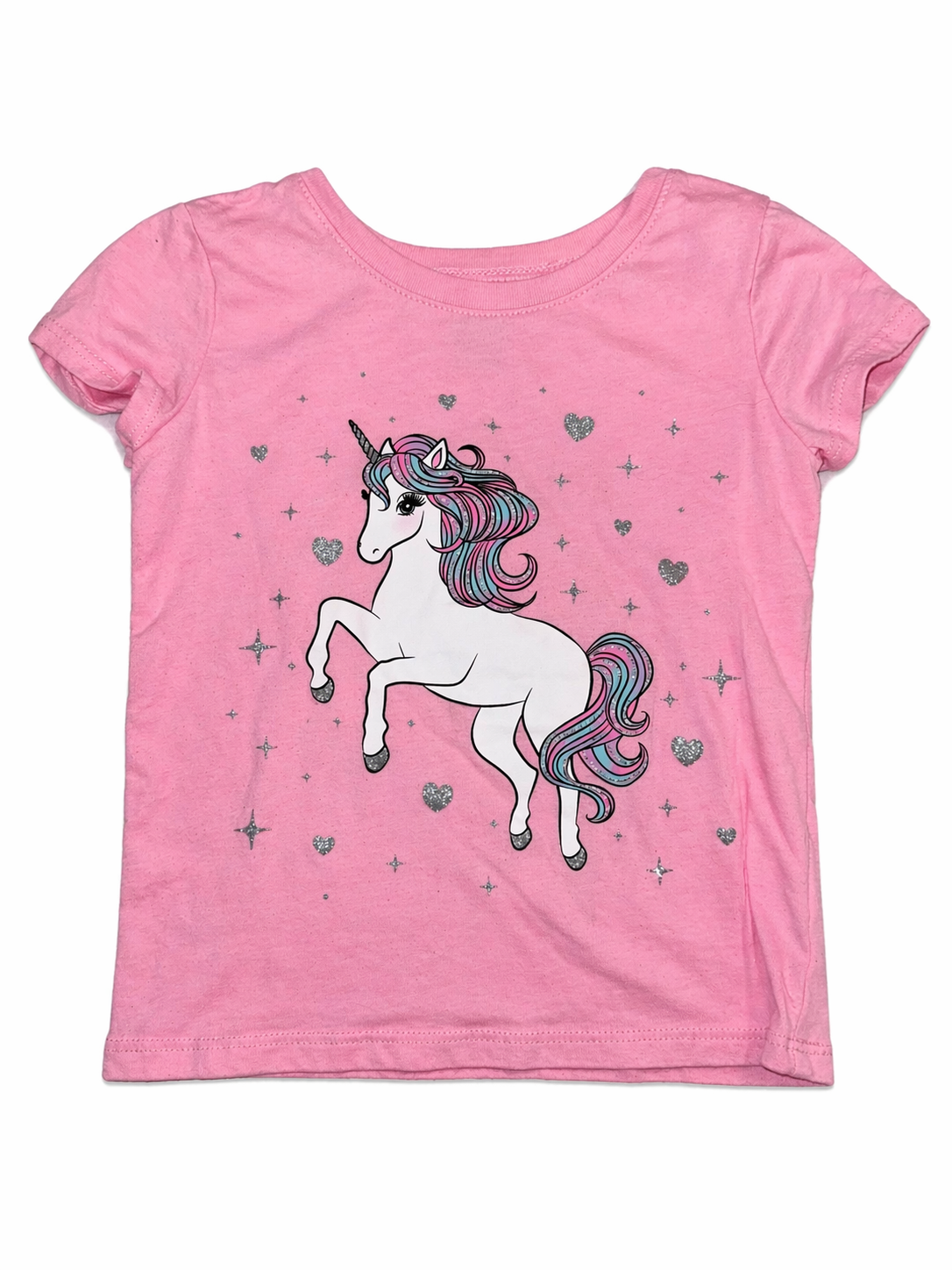 Pink short-sleeve t-shirt | Unicorn | 3T