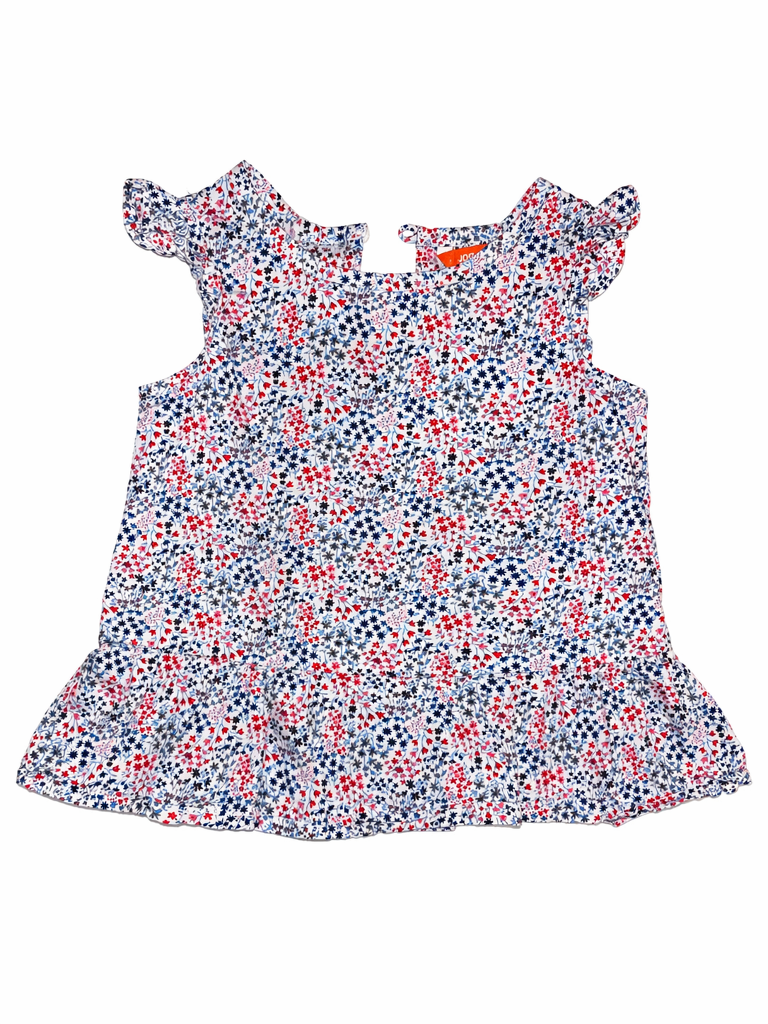 Red & blue floral pattern sleeveless t-shirt | 3T